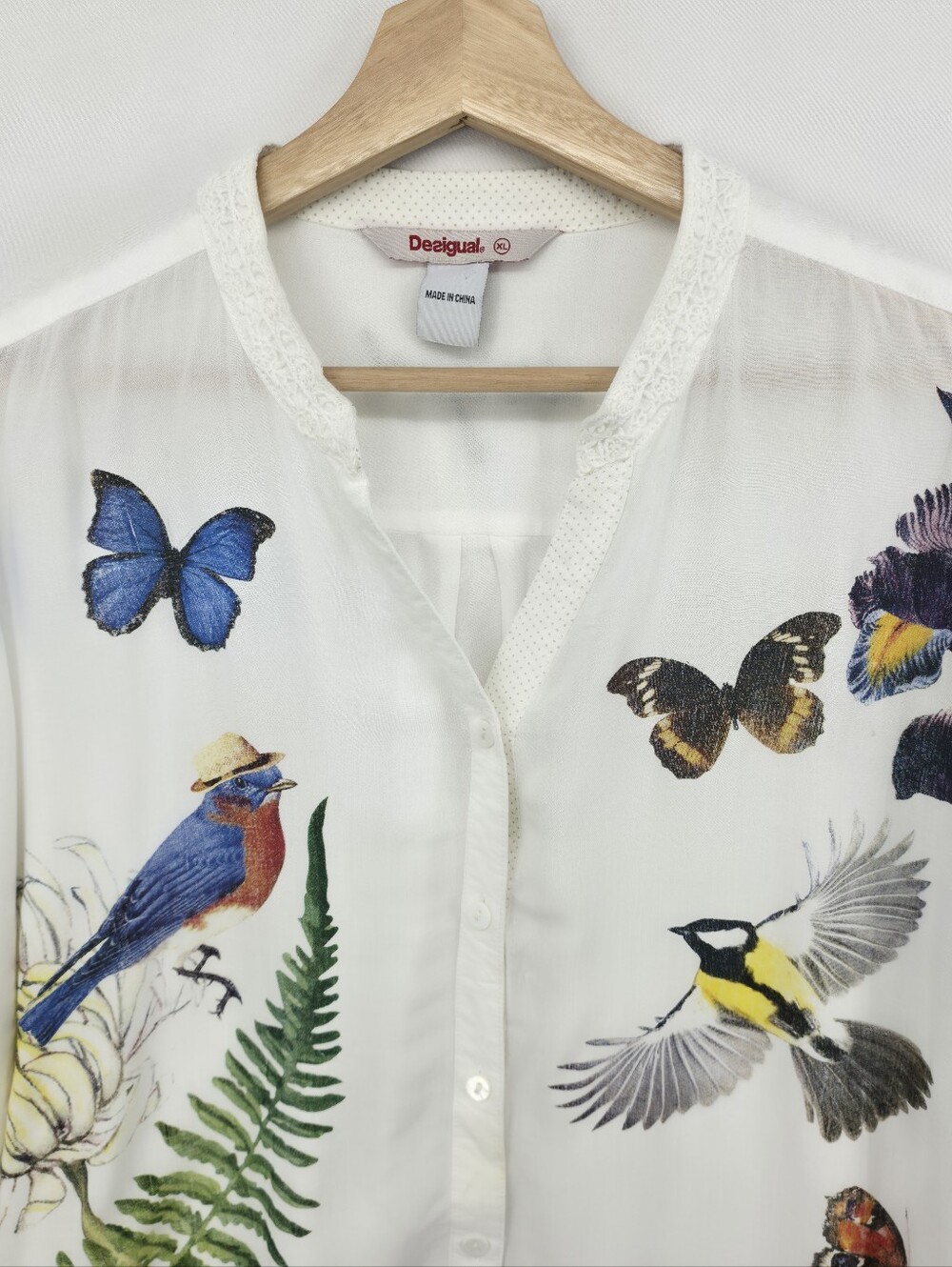 Desigual XL Bird Butterfly Floral Graphic Print Boho Artsy Blouse - Picture 4 of 16